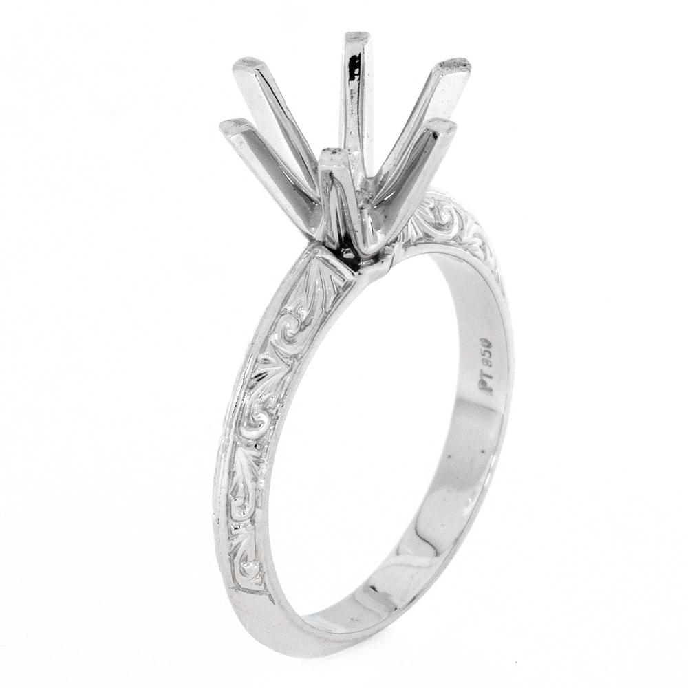 View SIX PRONG PLAIN OR ENGRAVED KNIFE EDGE SOLITAIRE
